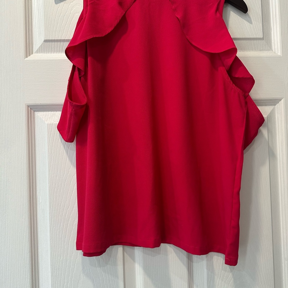 Lulu's Vibrant Pink Cold Shoulder Blouse - Picture 6 of 7